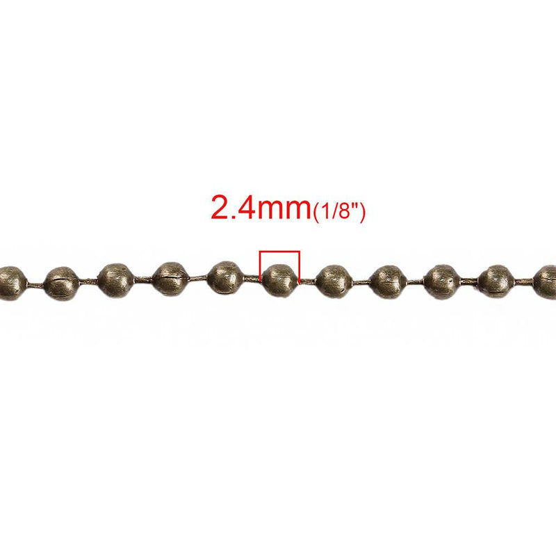 Porte-clés chaîne boule ton bronze antique 100 mm - 2,4 mm - 20 porte-clés - FD573