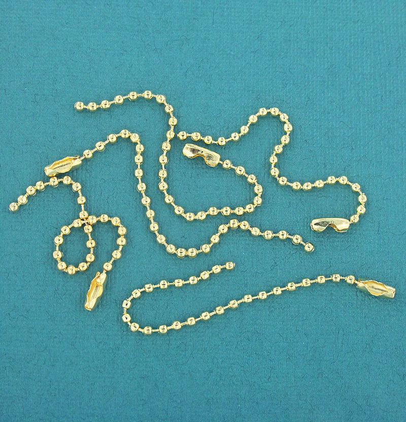 Porte-clés chaîne boule doré 100 mm - 2,2 mm - 20 porte-clés - Z498