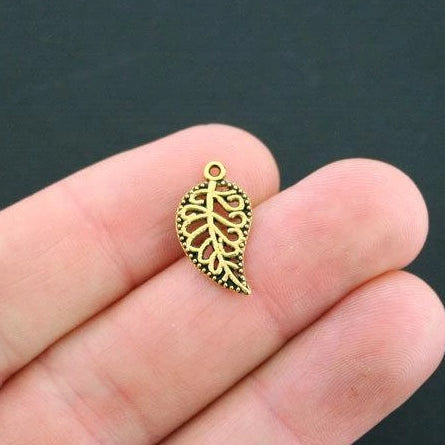20 Leaf Antique Gold Tone Charms 2 Sided - GC224