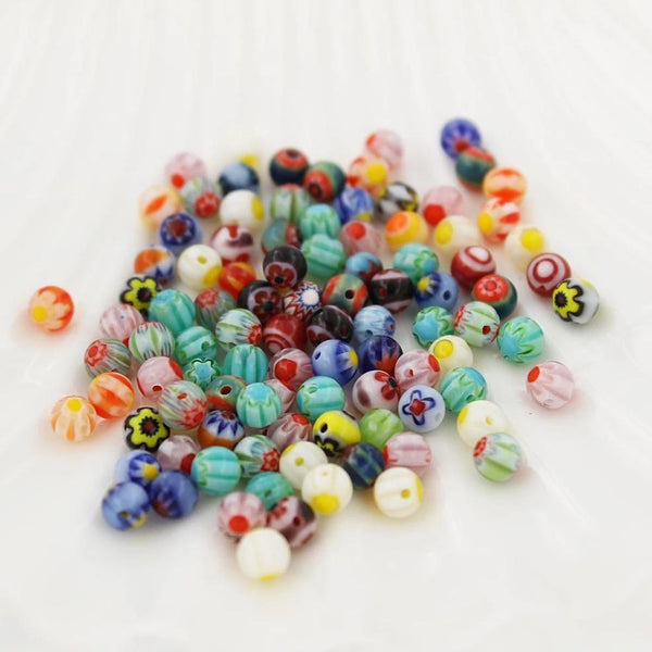 Perles de Verre Rondes 4mm - Assortiment Floral Millefiori - 20 Perles - BD1580