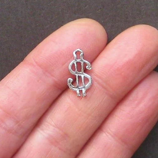 20 Money Sign Antique Silver Tone Charms 2 Sided - SC1342