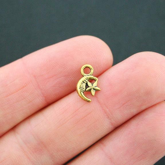 20 Moon and Star Antique Gold Tone Charms 2 Sided - GC604
