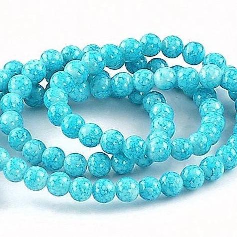 Round Glass Beads 8mm - Mottled Sky Blue and White - 20 Beads - BD242