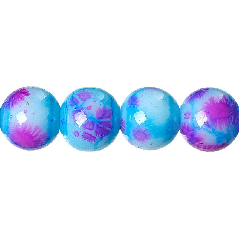 Round Glass Beads 8mm - Mottled Sky Blue and Purple - 20 Beads - BD743