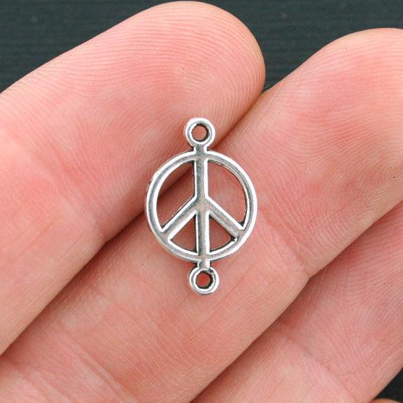 20 Peace Connector Antique Silver Tone Charms 2 Sided - SC4136