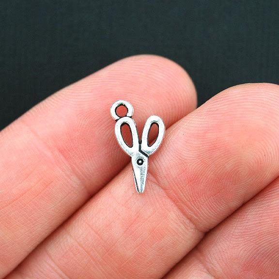 20 Scissors Antique Silver Tone Charms 2 Sided - SC3738