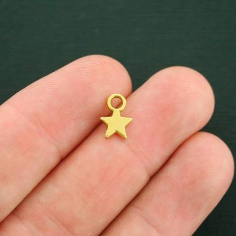 20 Star Antique Gold Tone Charms 2 Sided - GC271