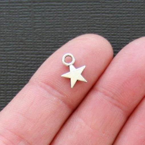 20 Star Antique Silver Tone Charms 2 Sided - SC2306