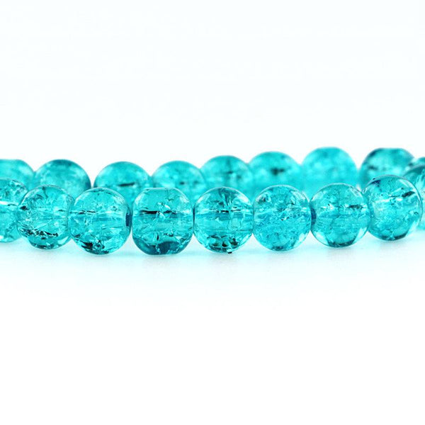Perles de Verre Rondes 8mm - Craquelé Turquoise - 20 Perles - BD548