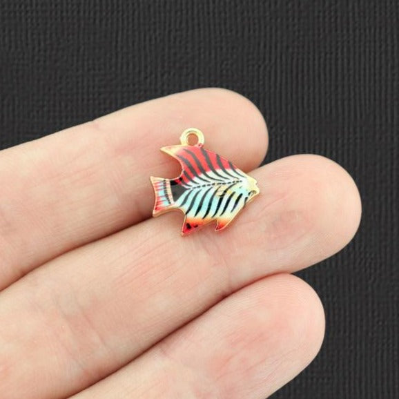 5 Tropical Fish Gold Tone Enamel Charms - E1068