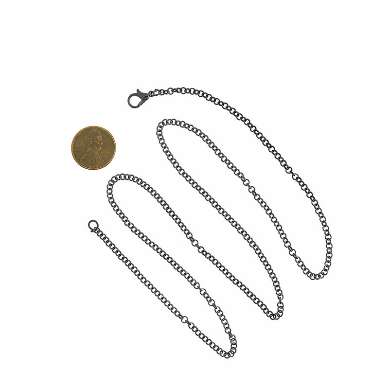 Gunmetal Tone Rolo Chain Necklaces 34" - 3mm - 5 Necklaces - N489