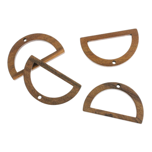 4 breloques en bois naturel demi-cercle - WP495