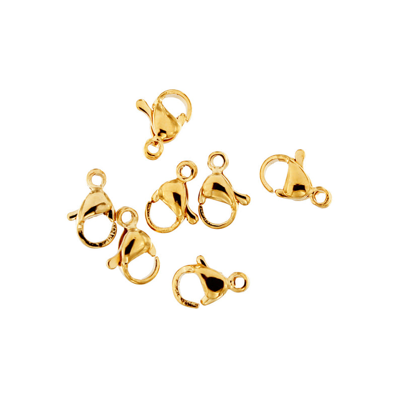 Gold Stainless Steel Lobster Clasps 9mm x 6mm - 20 Clasps - FD176