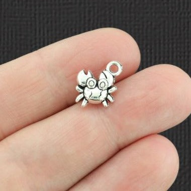 12 Crab Antique Silver Tone Charms 2 Sided - SC607
