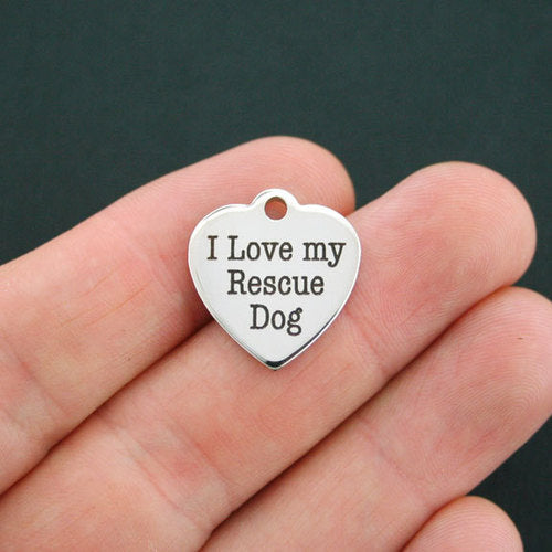 Dog Stainless Steel Charms - I love my rescue - BFS011-0204