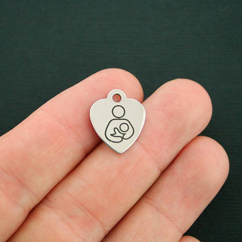 Breastfeeding Symbol Stainless Steel Small Heart Charms - BFS012-2087