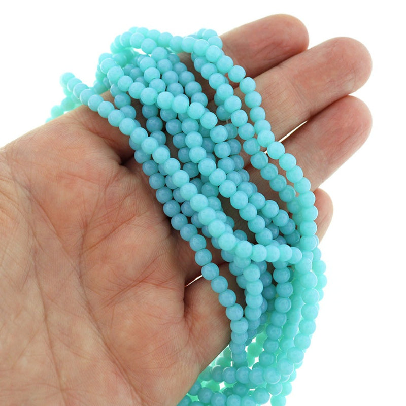 Round Glass Beads 4mm - Turquoise - 1 Strand 78 Beads - BD2016
