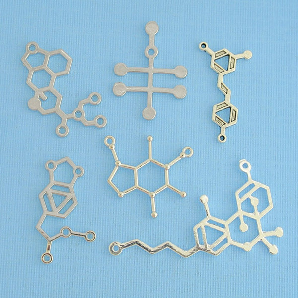 Addictions Molecule Collection Silver Tone 6 Different Charms - COL355