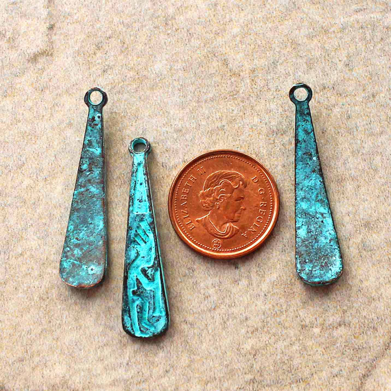 Kokopelli Drop Antique Copper Tone Mykonos Charms with Green Patina - BC1551