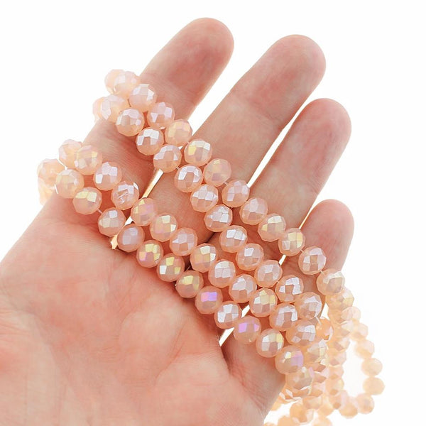 Faceted Glass Beads 8mm x 6mm - Electroplated Peach - 1 Strand 70 Beads - BD705