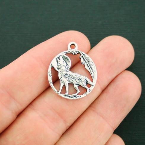 8 Wolf Antique Silver Tone Charms - SC7128