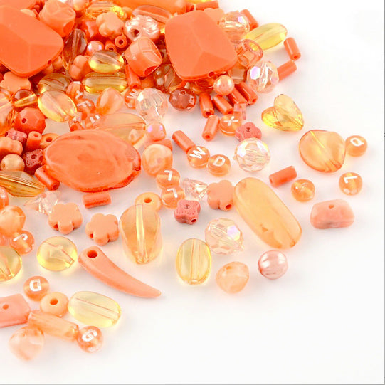 Assortiment de perles acryliques - Sac à main orange - 50g 60-90 perles - BD1186