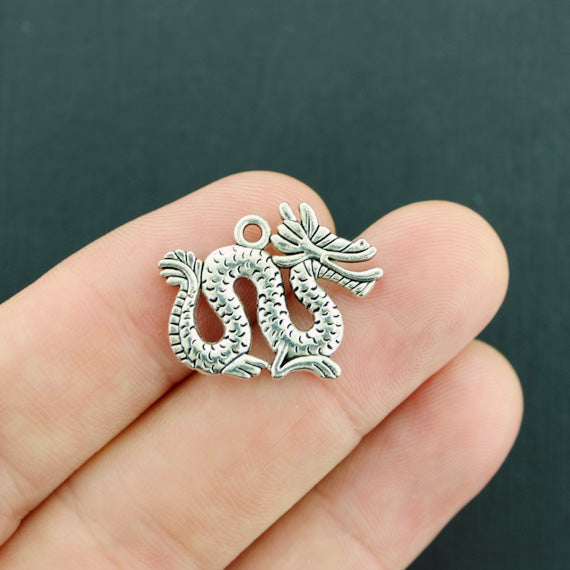 5 Dragon Antique Silver Tone Charms 2 Sided - SC7683