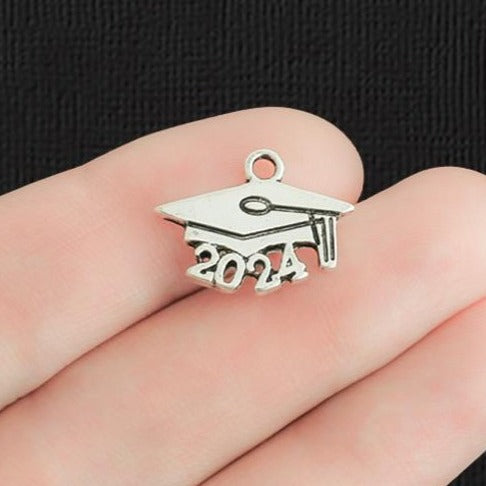 6 Graduation Cap 2024 Antique Silver Tone Charms - SC7727