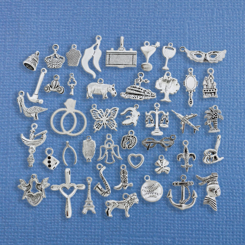 Deluxe Cake Pull Charm Collection Antique Silver Tone 43 Charms - COL198