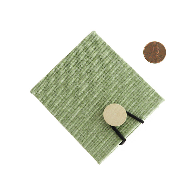 Boîte à Bijoux en Lin - Vert Sauge - 7cm x 6cm - 1 Pièce - TL237