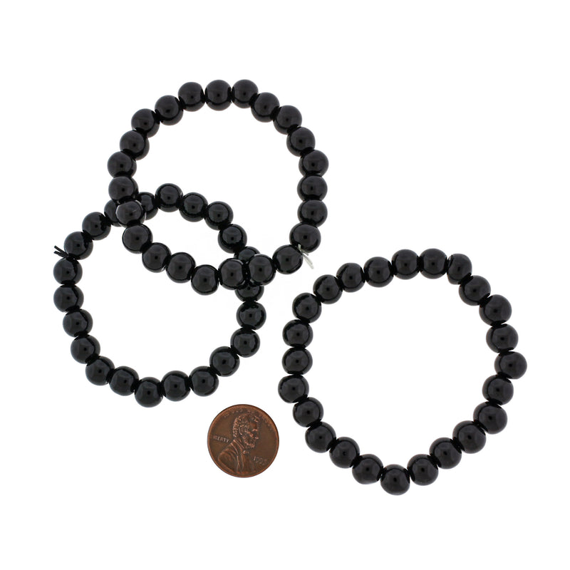 Bracelet Perles de Verre Rondes - 46mm - Noir - 1 Bracelet - BB228