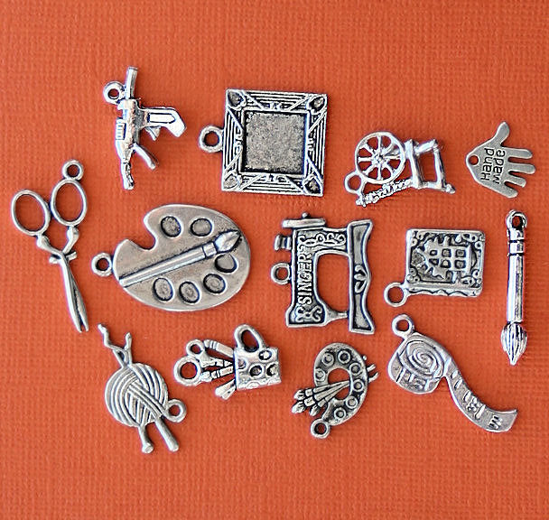 Craft Lover Charm Collection Antique Silver Tone 13 Different Charms - COL212