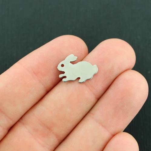 SALE 8 Rabbit Silver Tone Stainless Steel Charms 2 Sided - MT068