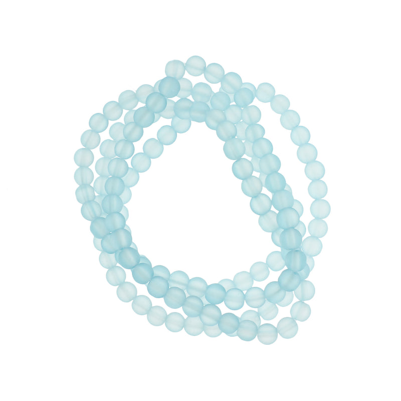 Round Glass Beads 6mm - Frosted Light Blue - 1 Strand 140 Beads - BD2489