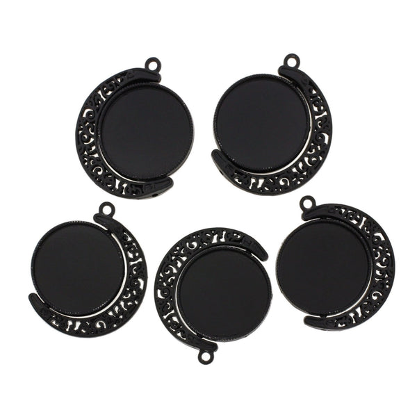 Crescent Moon Black Tone Charm with Cabochon Setting - CBS028