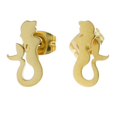 Gold Stainless Steel Earrings - Mermaid Studs - 12mm x 6mm - 2 Pieces 1 Pair - ER193