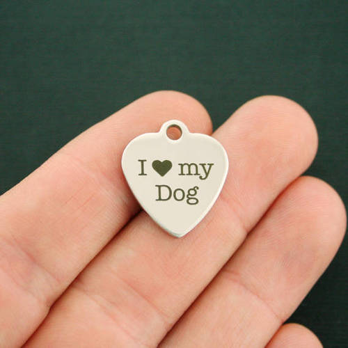 Breloques en acier inoxydable J'aime mon chien - BFS011-2207