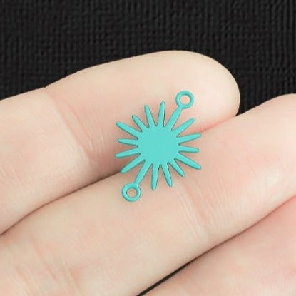 4 Sun Connector Turquoise Enamel Charms 2 Sided - E1256