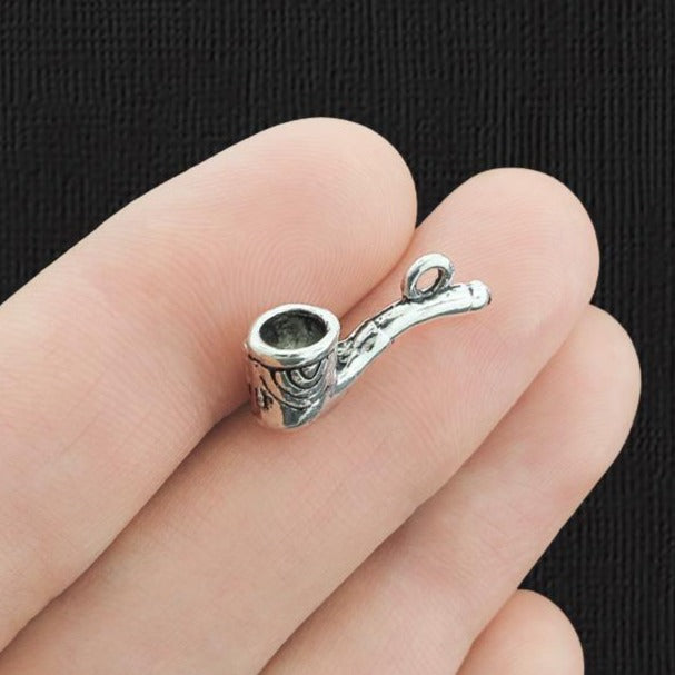 8 Pipe Charms Antique Silver Tone Charms 3D - SC1831