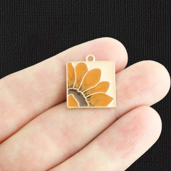 2 Sunflower Gold Tone Enamel Charms - E1482