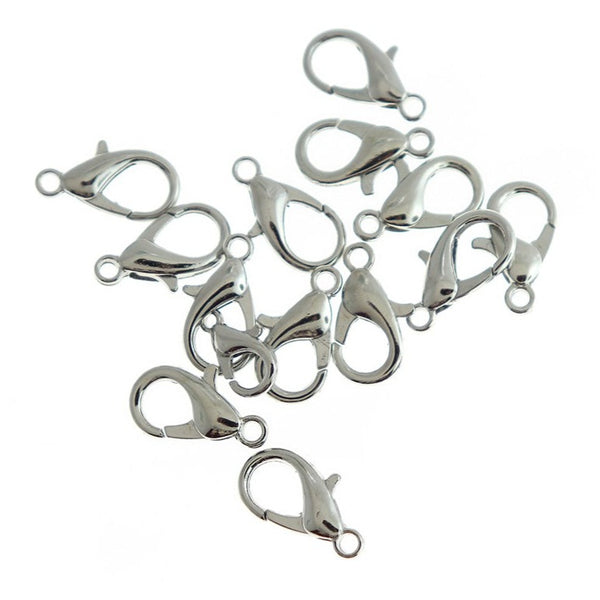 Silver Tone Lobster Clasps 16mm x 8mm - 15 Clasps - FF309