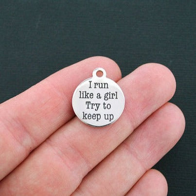 Running Stainless Steel Charms - I run like a girl Try to keep up - BFS001-0226