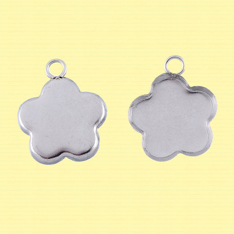Flower Stainless Steel Cabochon Settings - 14.5mm x 12mm - 10 Pieces - MT235