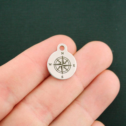 Compass Stainless Steel Small Round Charms - BFS002-2297