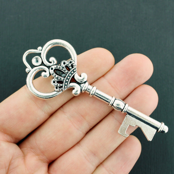2 Skeleton Key Antique Silver Tone Charms 2 Sided - SC2429