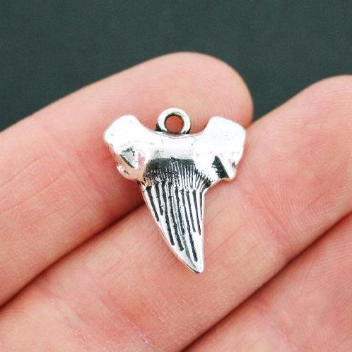 5 Shark Tooth Antique Silver Tone Charms - SC5002