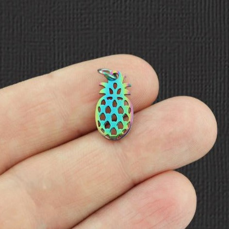 2 Pineapple Rainbow Electroplated Stainless Steel Charms - SSP116
