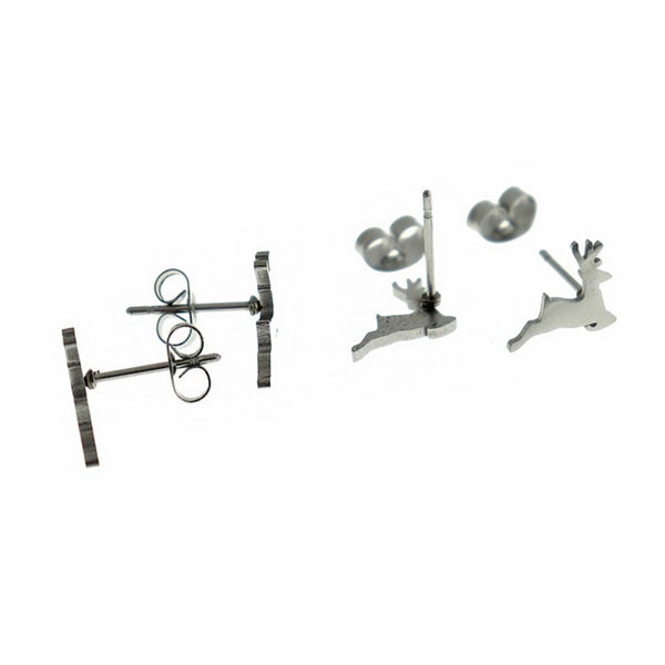 Boucles d'Oreilles Acier Inoxydable - Clous Renne - 10mm x 8mm - 2 Pièces 1 Paire - ER464