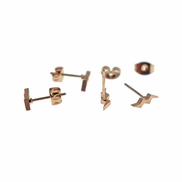 Boucles d'oreilles en acier inoxydable doré rose - clous éclair - 10 mm x 3 mm - 2 pièces 1 paire - ER879