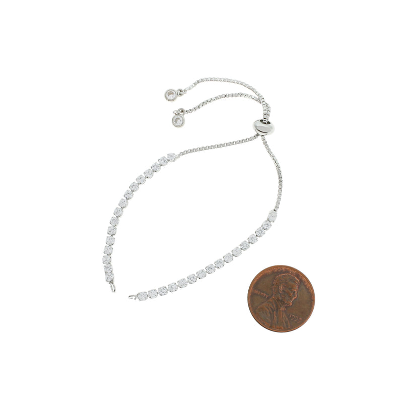 Base de bracelet de chaîne de ton argent 9" avec strass clairs incrustés - 2,5 mm - 1 bracelet - N796